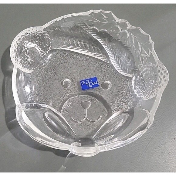 Vintage Mikasa Nova Candy Dish Crystal "Bear Necessities" Teddy Christmas 5.5" - Picture 2 of 5